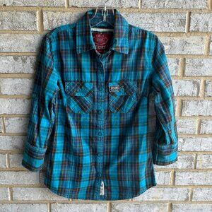 Superdry Co. Womens Plaid 3/4 Sleeve Button-Up Shirt, Size M